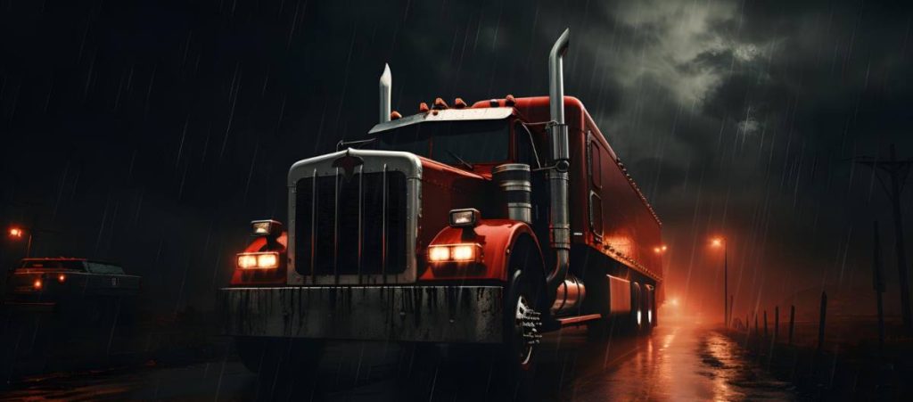 truck driving during a hurricane